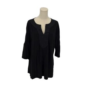 LAUREN RALPH LAUREN Black V Neck 3/4 Sleeve Tunic Top Plus Size 1X